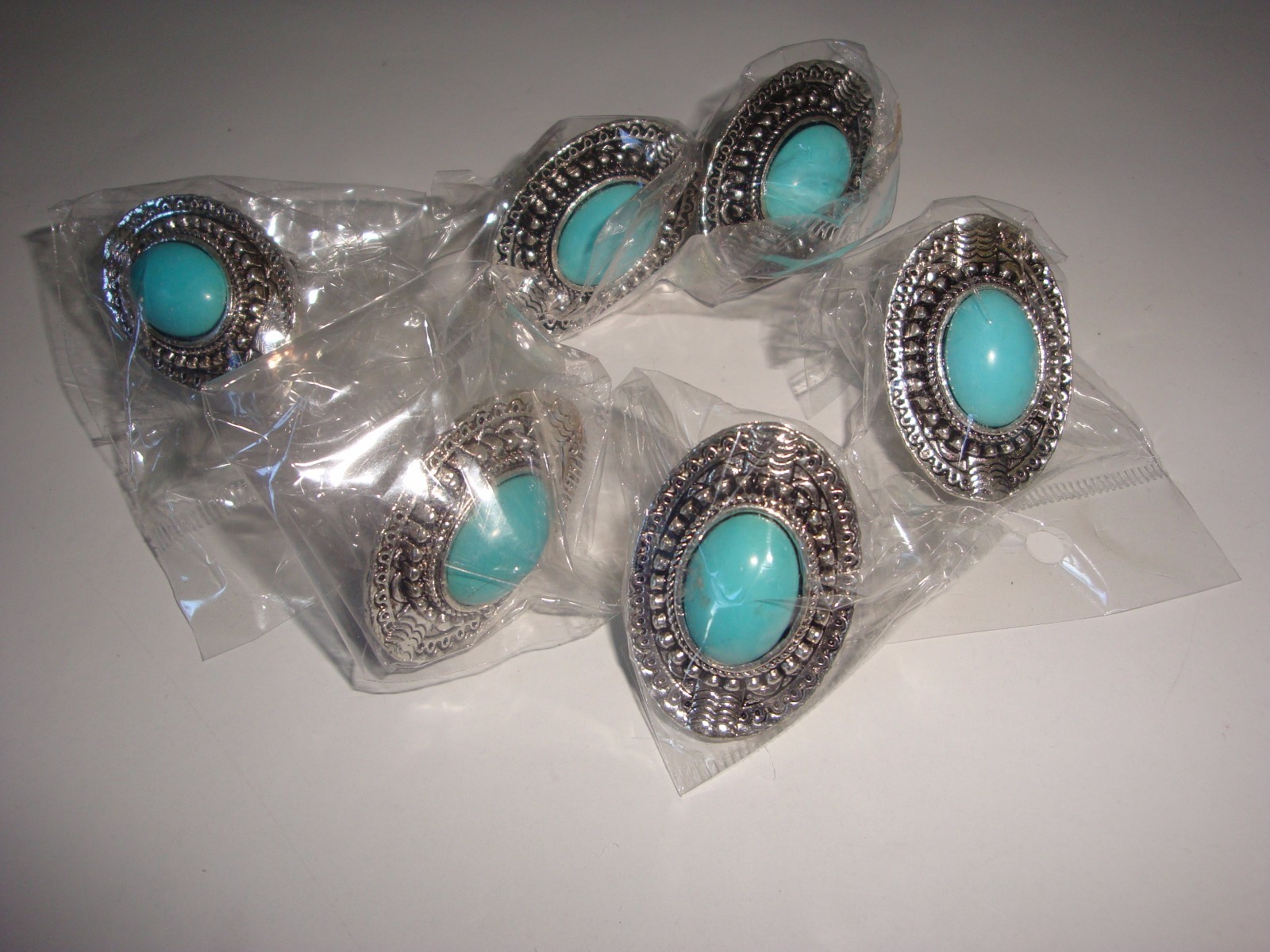 Wholesale Lot of 24 Turquoise Fashion Rings ~ Adjustable ~ Fit Sizes 6 to 10