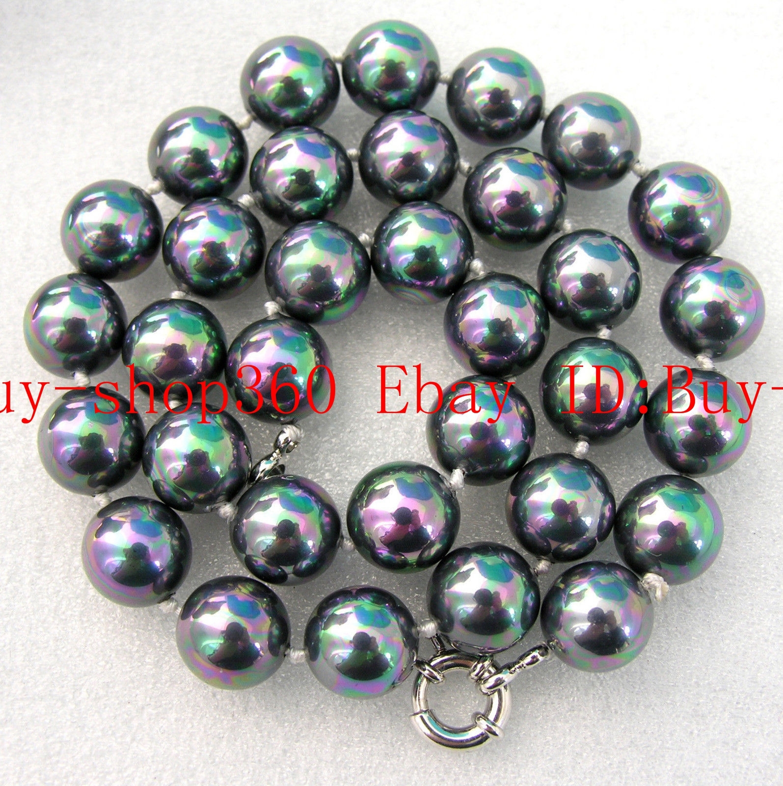 8mm-16mm High Luster Black Round Shape Sea Shell Pearl Bead Necklace 18-36”