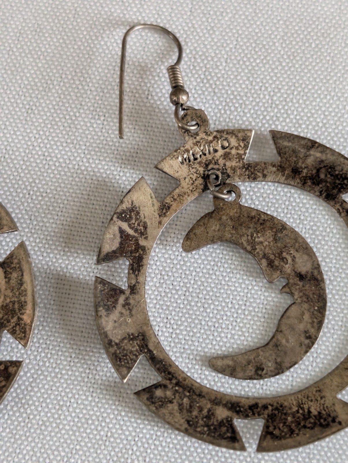 Sterling Silver Mexico Crescent Moon Dangle/Drop Earrings Metal French Wire Hook