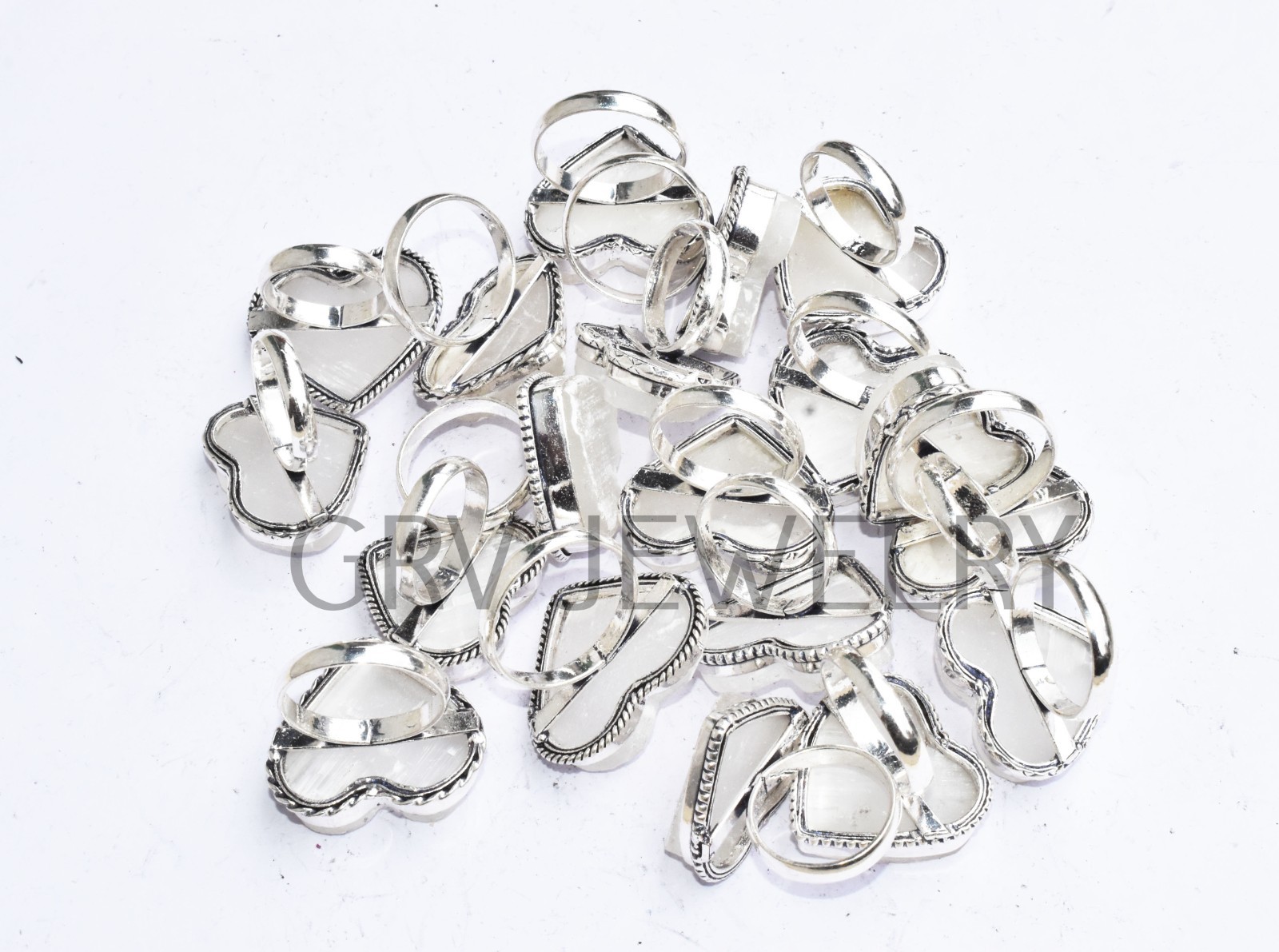1-500 Pcs Selenite In Wholesale Stone Heart Rings Lot Bulk: Silver Plated Whr-72