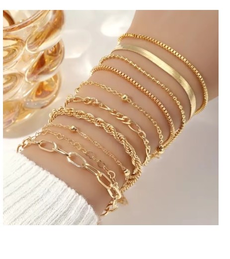 10pcs Set Charm Gold Color Cuban Twist Chain Bracelet for Women Men Luxury Multi