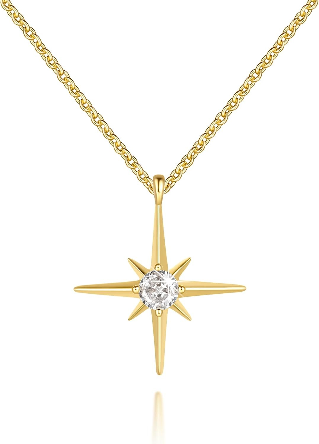 FENIMI Gold Necklace Women 14K North Star Cubic Zirconia Pendant