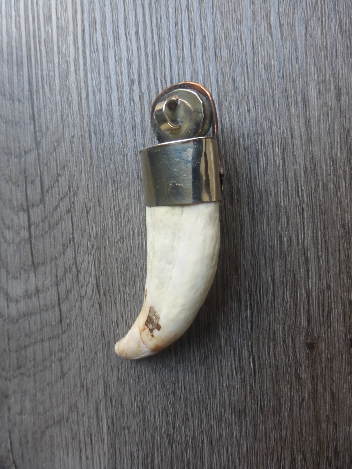 Vintage Tusk Pendant – Silver – Peruvian Artwork – Spondylus- Chrysocolla Stone