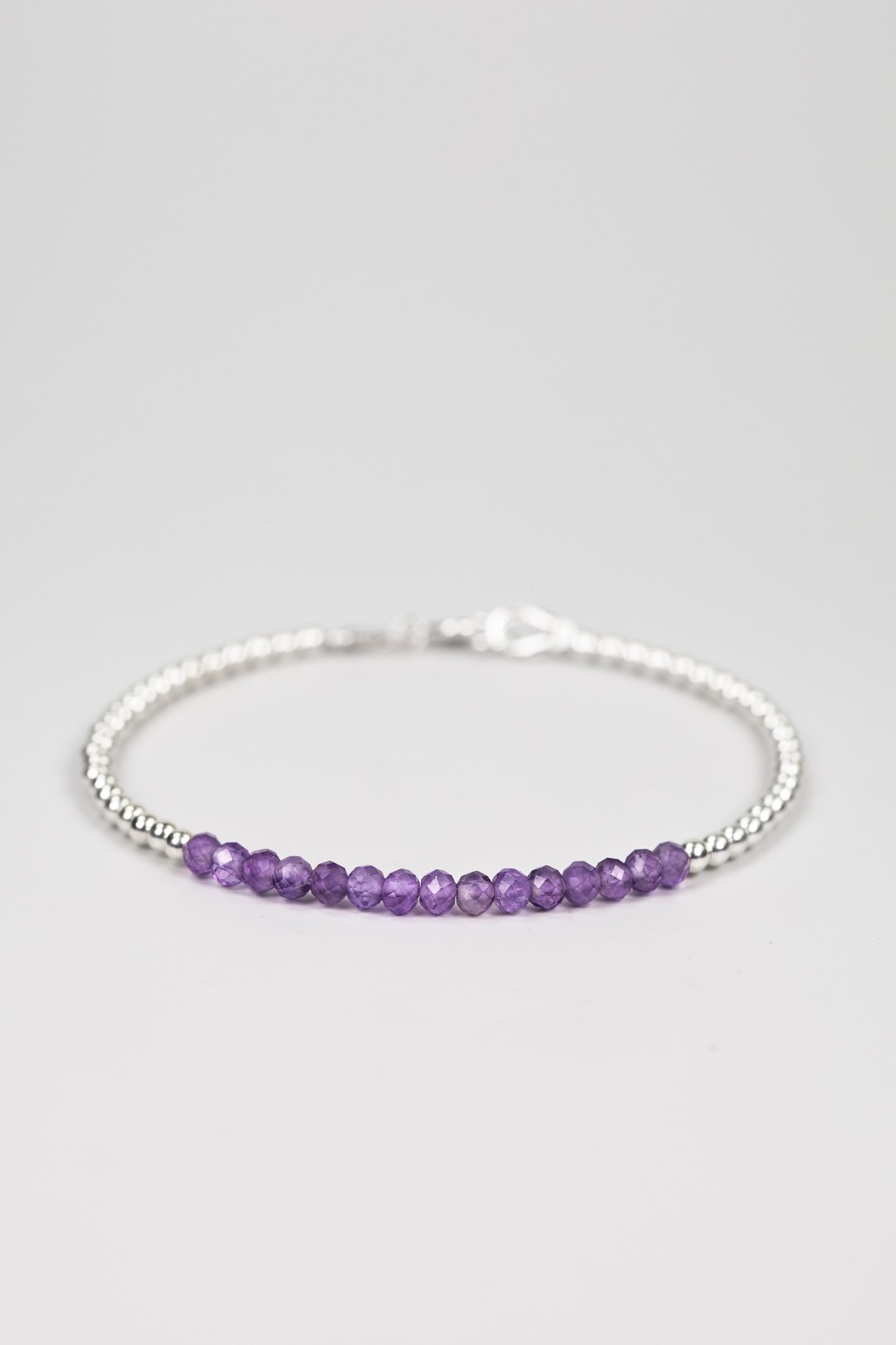 2-3MM Dainty Amethyst Faceted Round Gemstone Silver Filled Beads Bracelet 6-8”