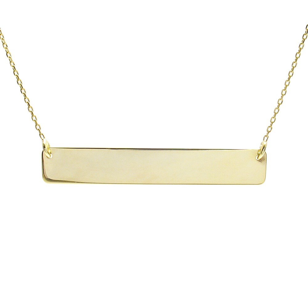 925 Sterling Silver Engraved Rectangule Bar Pendant Necklace Silver-Gold Plated