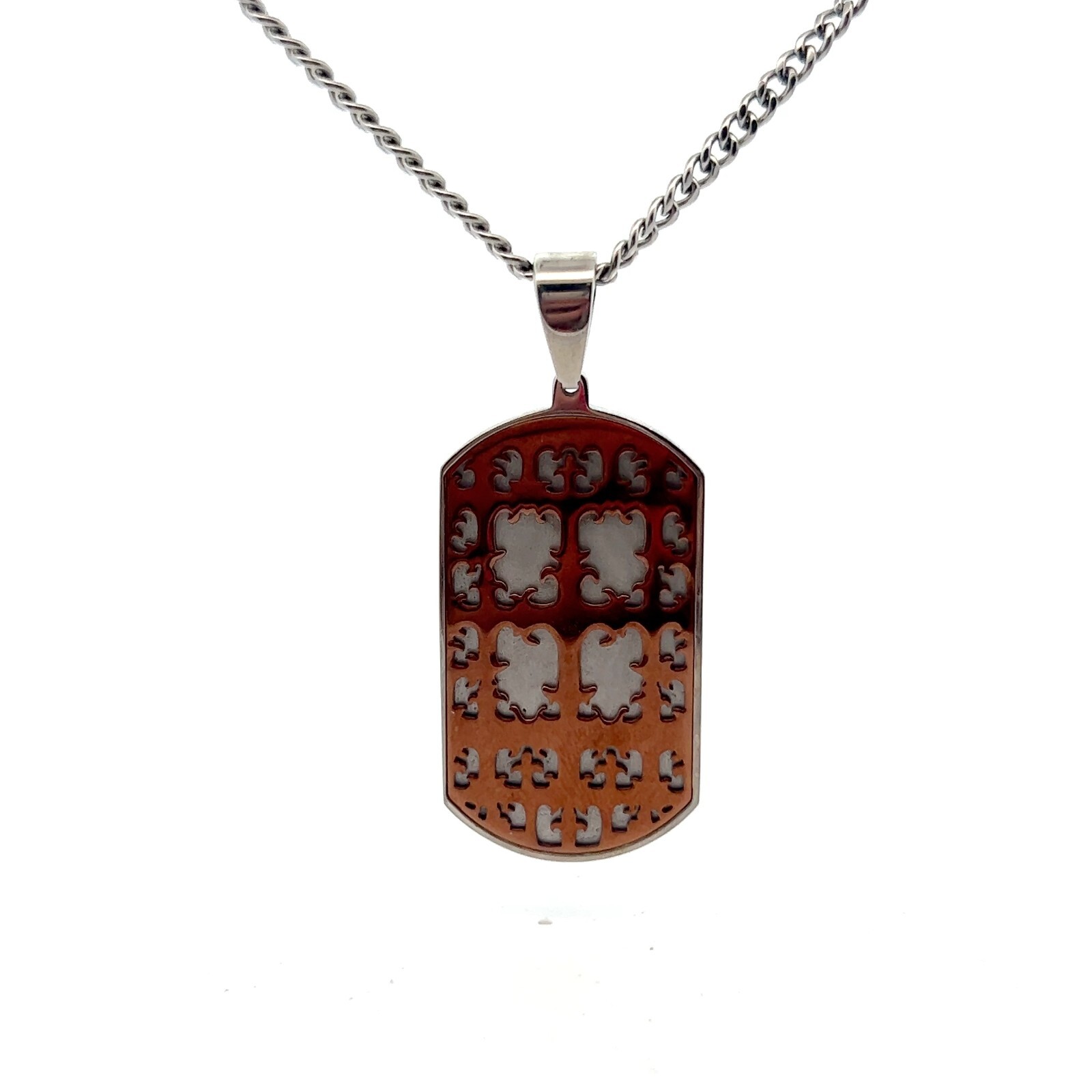 Stainless Steel & Copper Ion Plated Cut-Out Dog Tag Pendant