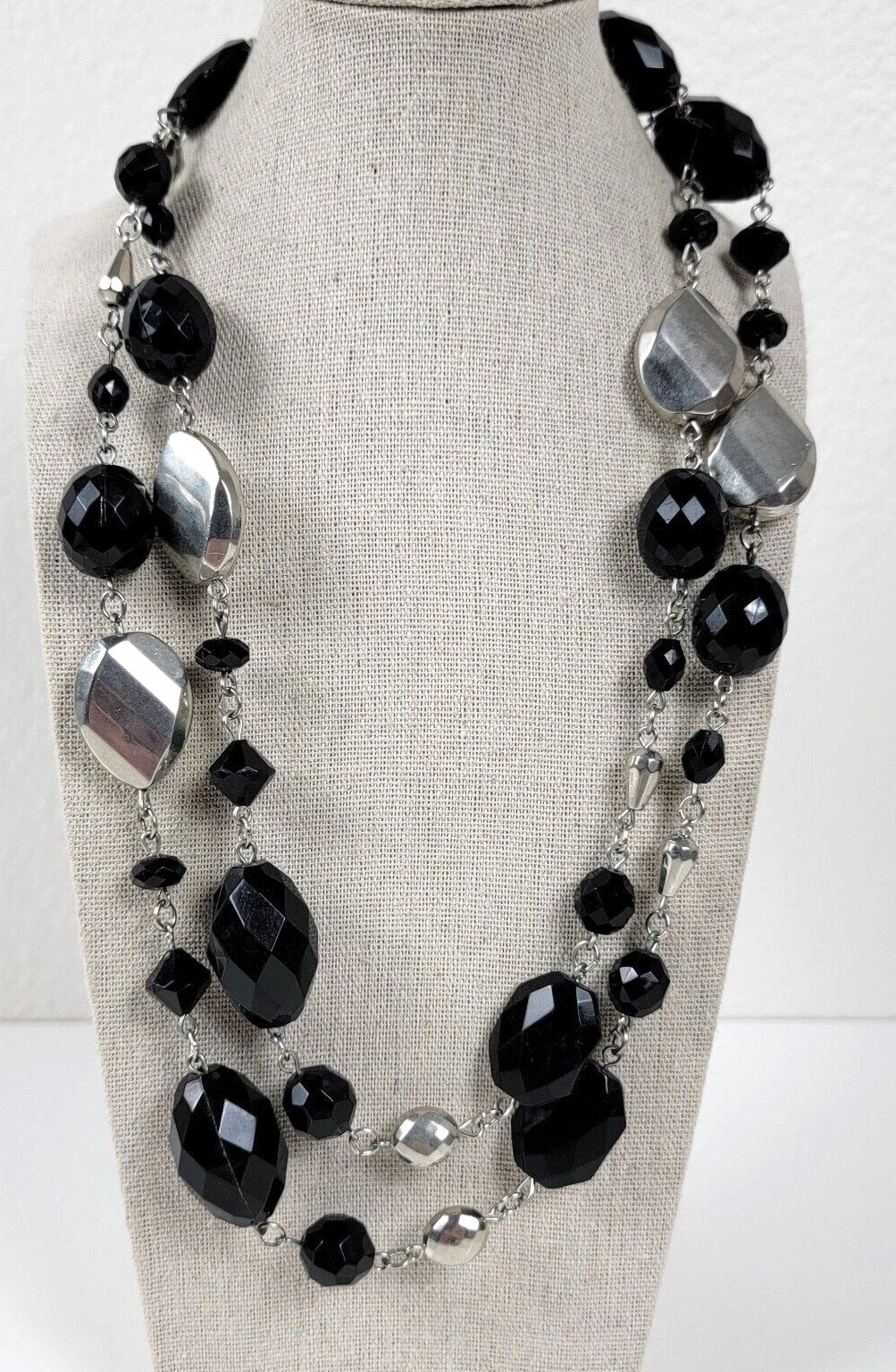 White House Black Market Black And Silver Chunky Beaded Necklace 50 In Opera