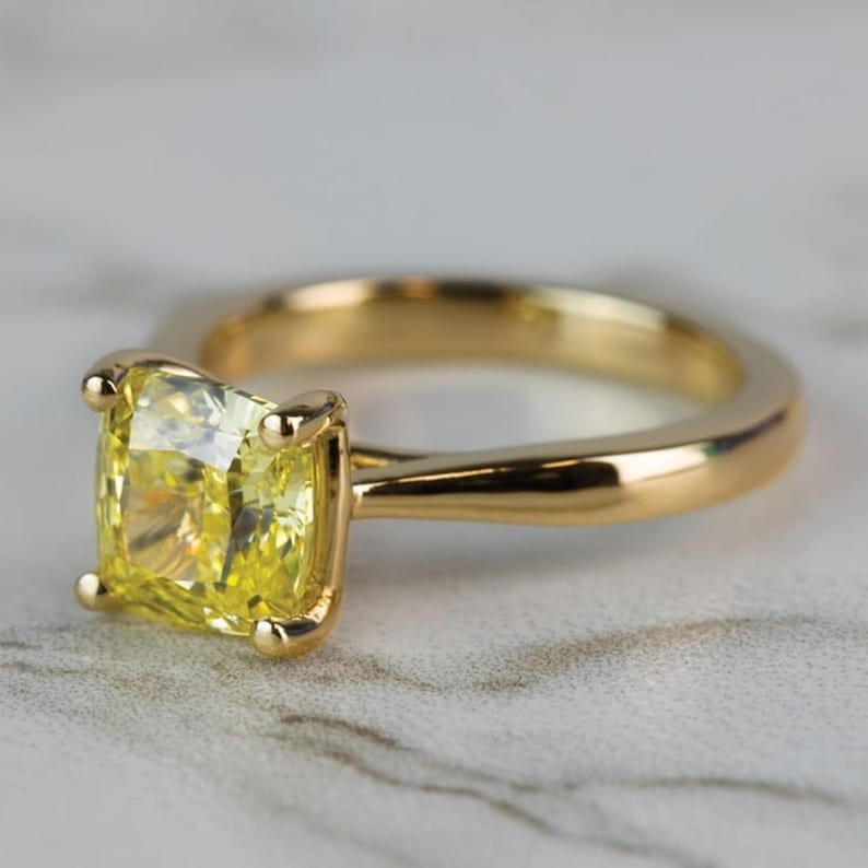 Yellow Cushion CZ Solitaire Ring 925 Silver Wedding Engagement Promise Ring Her