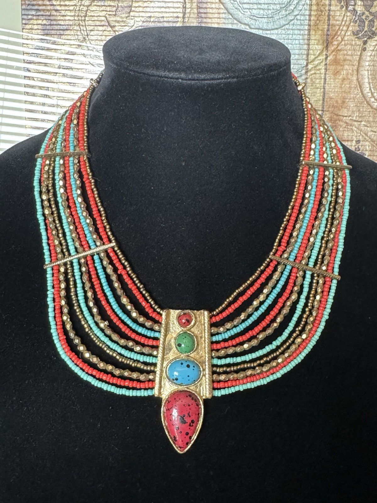 ZAD Vintage Egyptian Revival Statement Necklace Chunky Choker Collar Jewelry