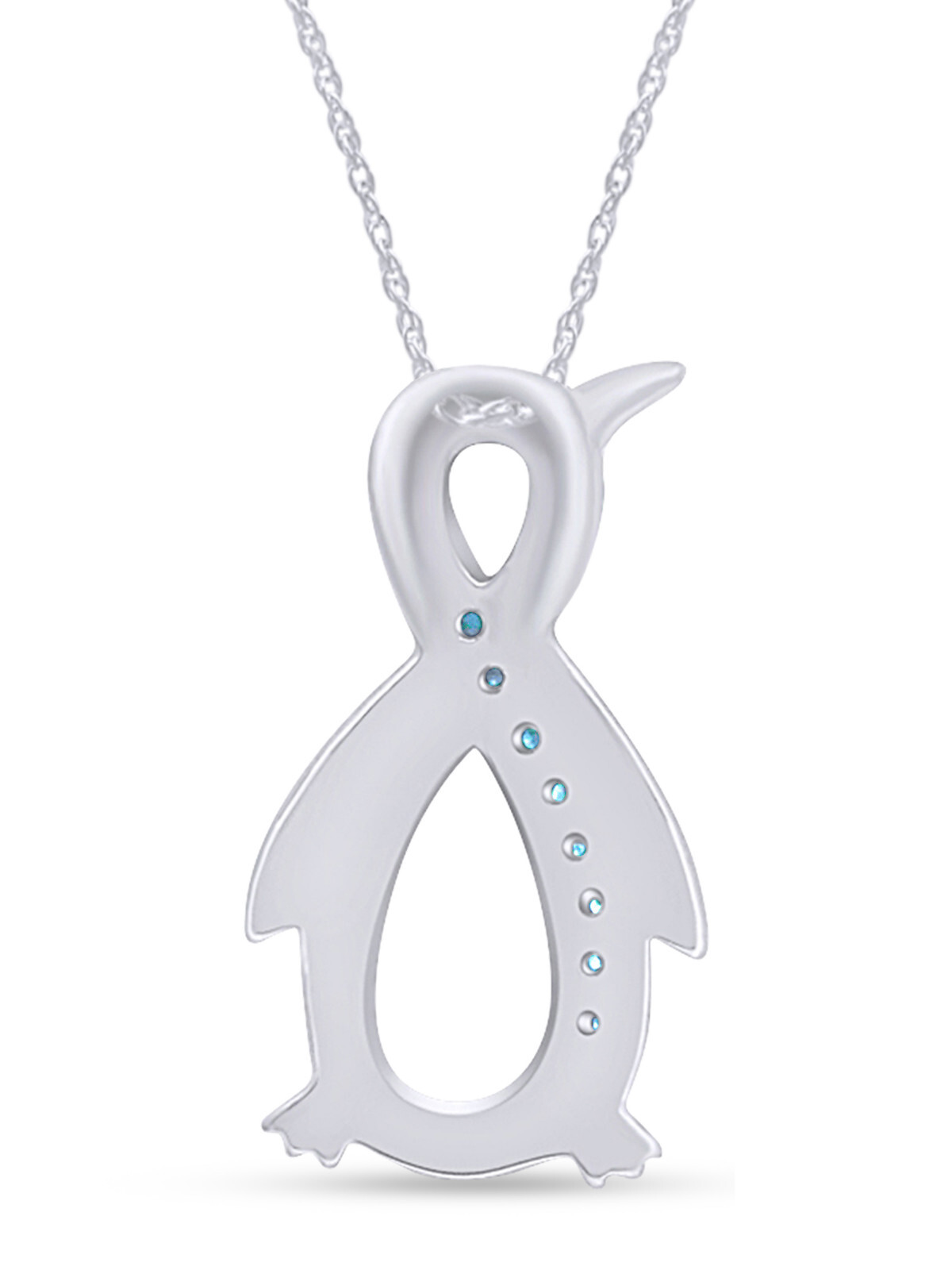 Penguin Infinity Pendant Necklace Simulated Birthstone 14K White Gold Plated