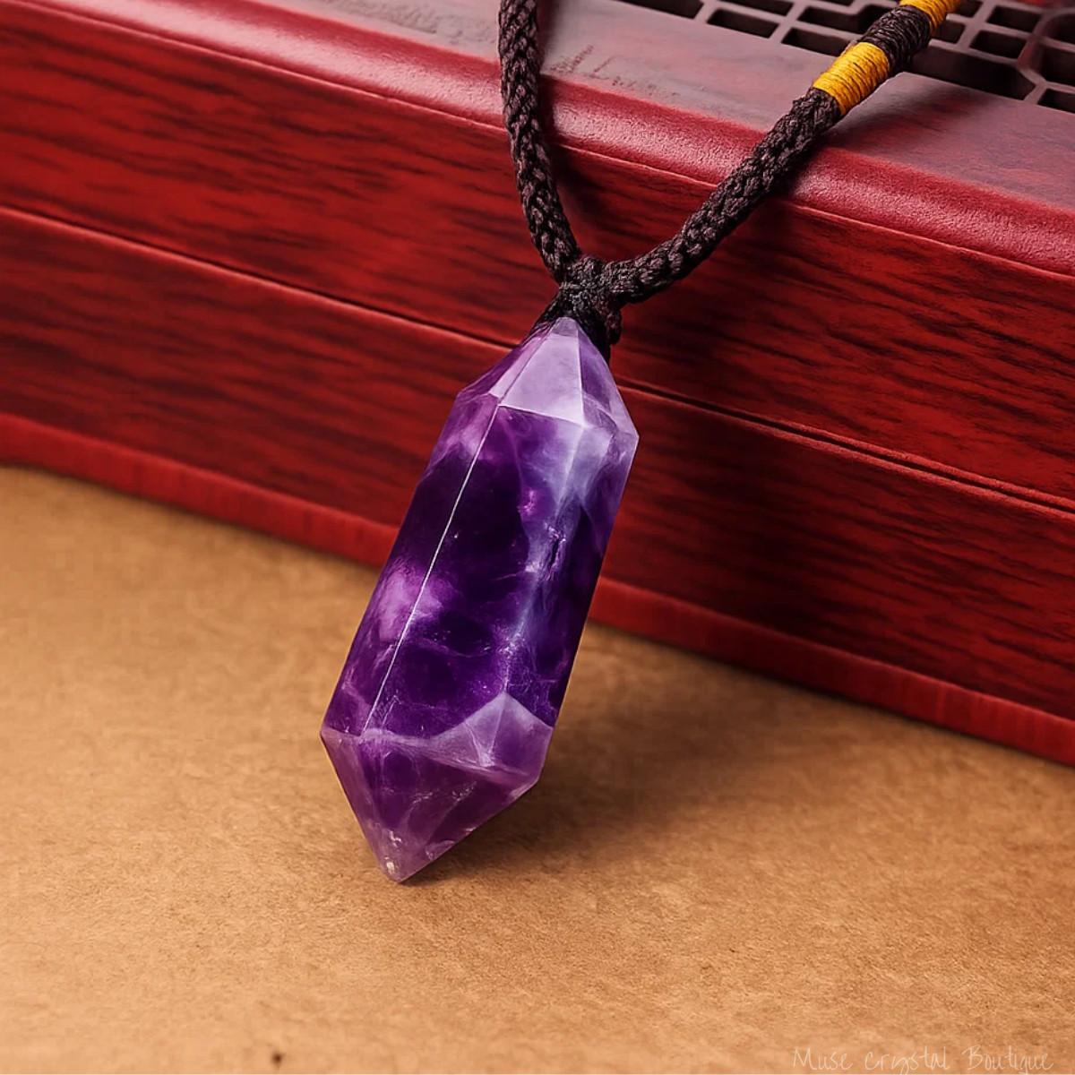 Natural Amethyst Crystal Pendant Necklace Hexagonal Point Chakra Jewelry Gift