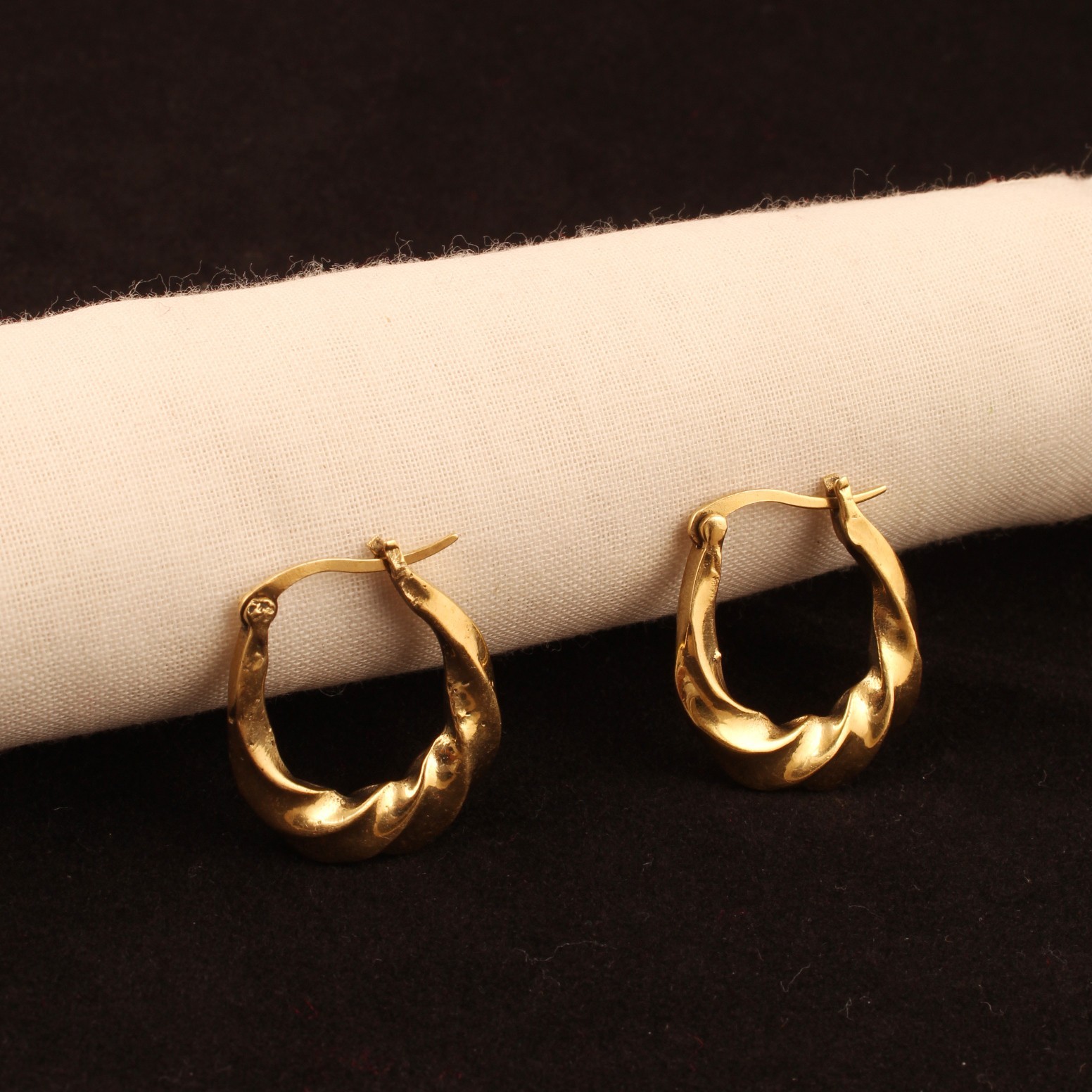 Gold Plated Textured Hoop Earrings for Women, Twisted Huggie Hoop Earring