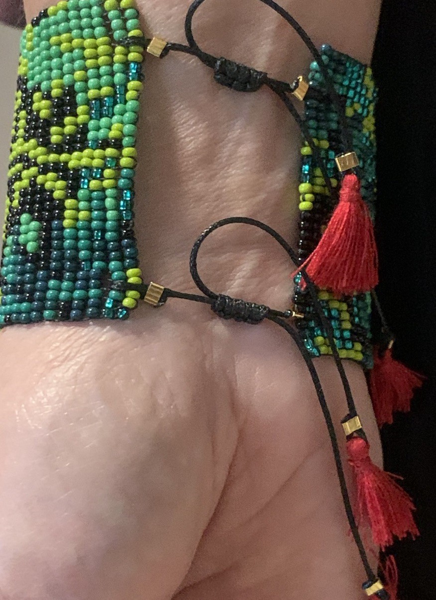 Beaded Bead Bracelet Wide, Colorful Tassels (Green, Red, Black, Etc.)