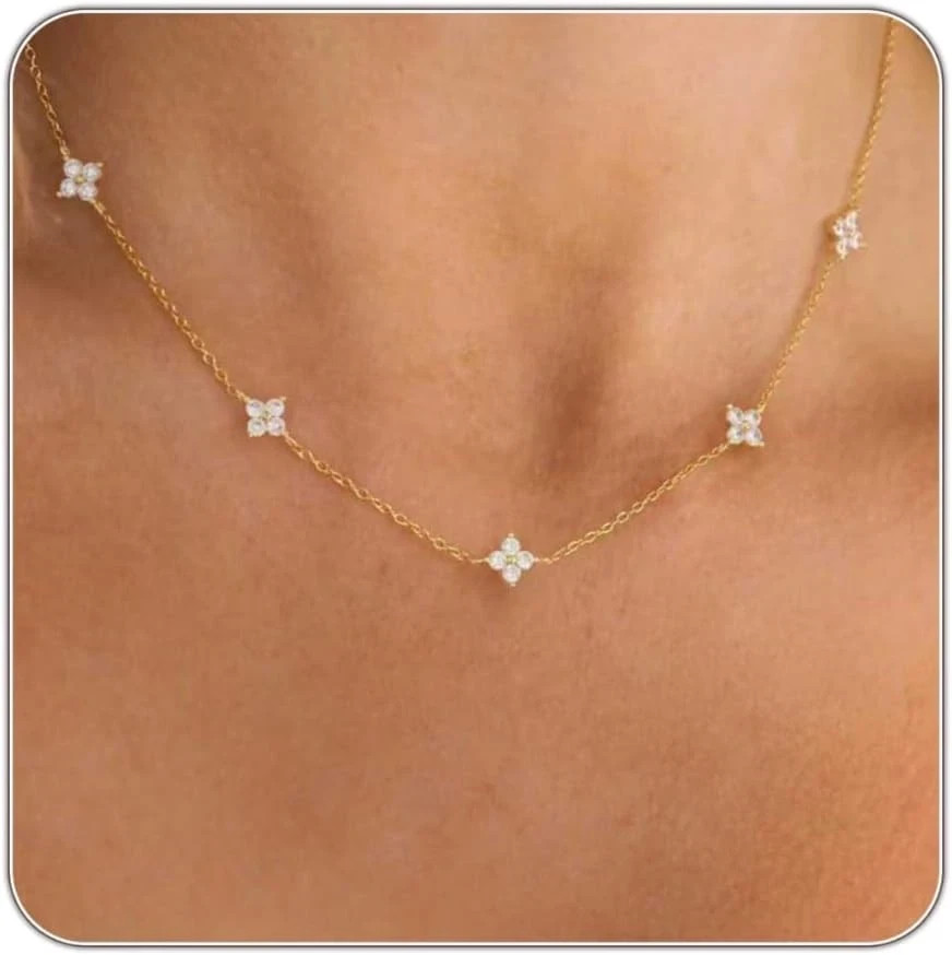 Necklace for Women Cute Station Choker Simulated Diamond Stone Layering