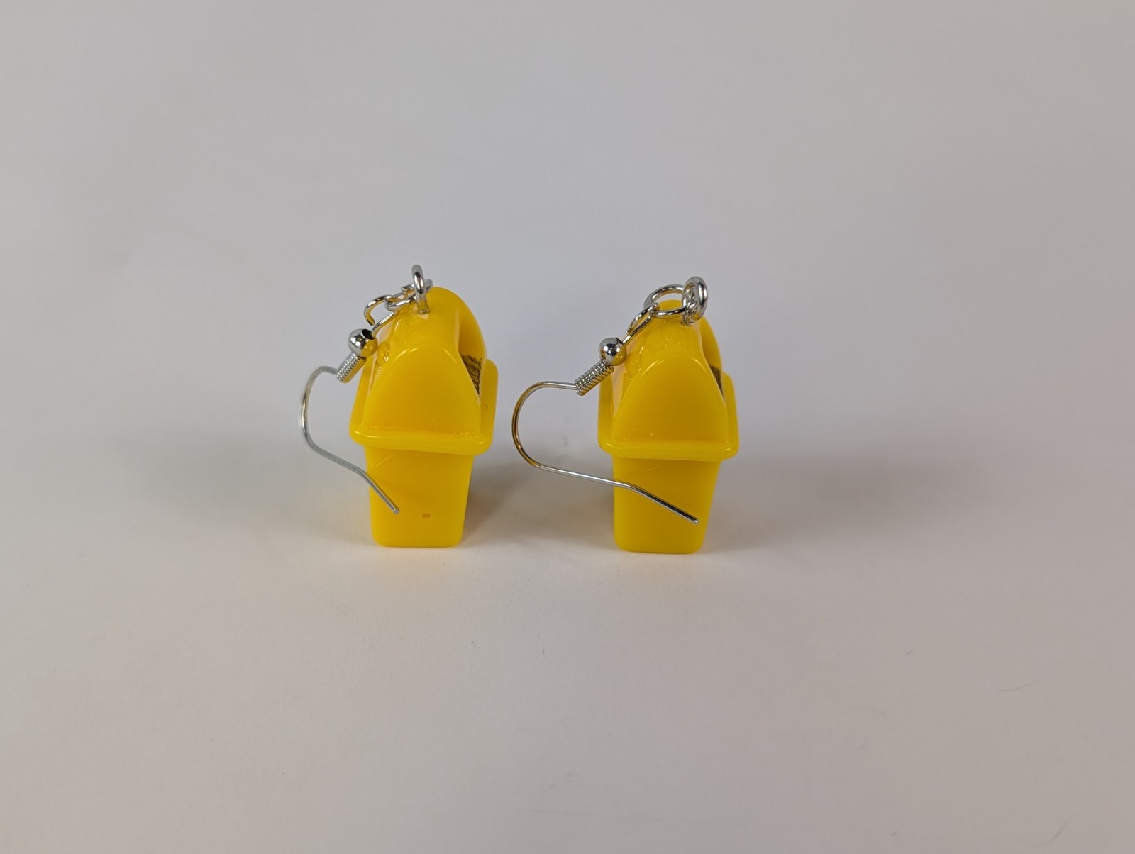 3D Yellow Black Trashcan Silver Tone Hook Dangle Drop Pierced Earrings Novelty
