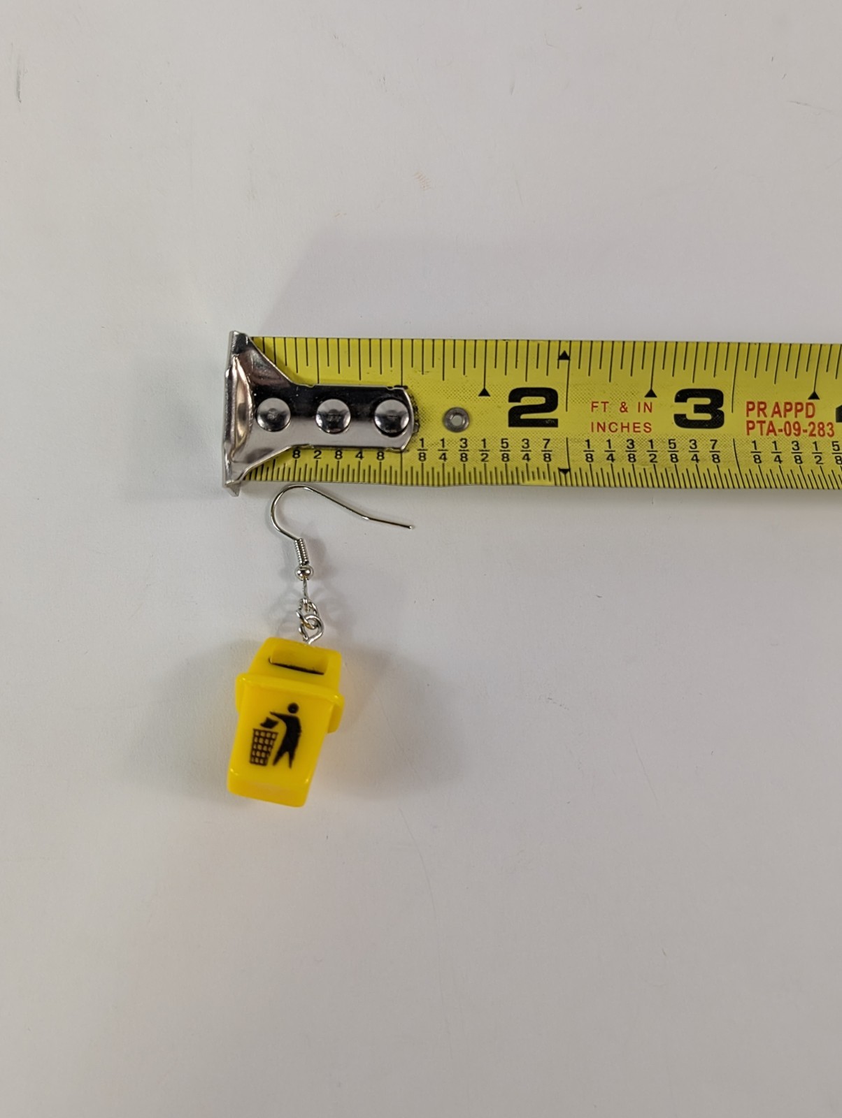 3D Yellow Black Trashcan Silver Tone Hook Dangle Drop Pierced Earrings Novelty