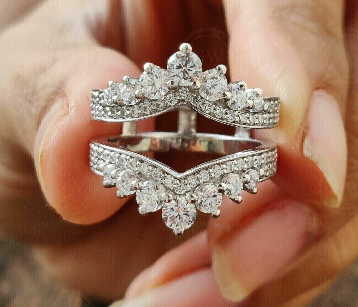 3 Ct Simulated Diamond 14K White Gold Plated Enhancer Wedding Wrap Ring Guard