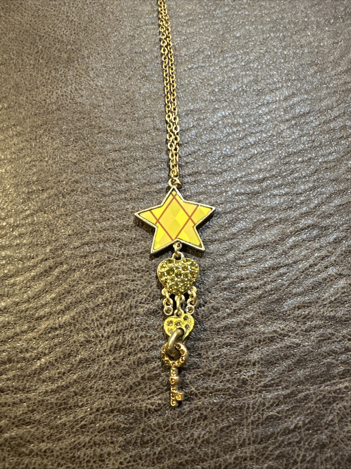 Pilgrim Swarovski Crystal Yellow Copper Necklace – Stars Hearts And Key