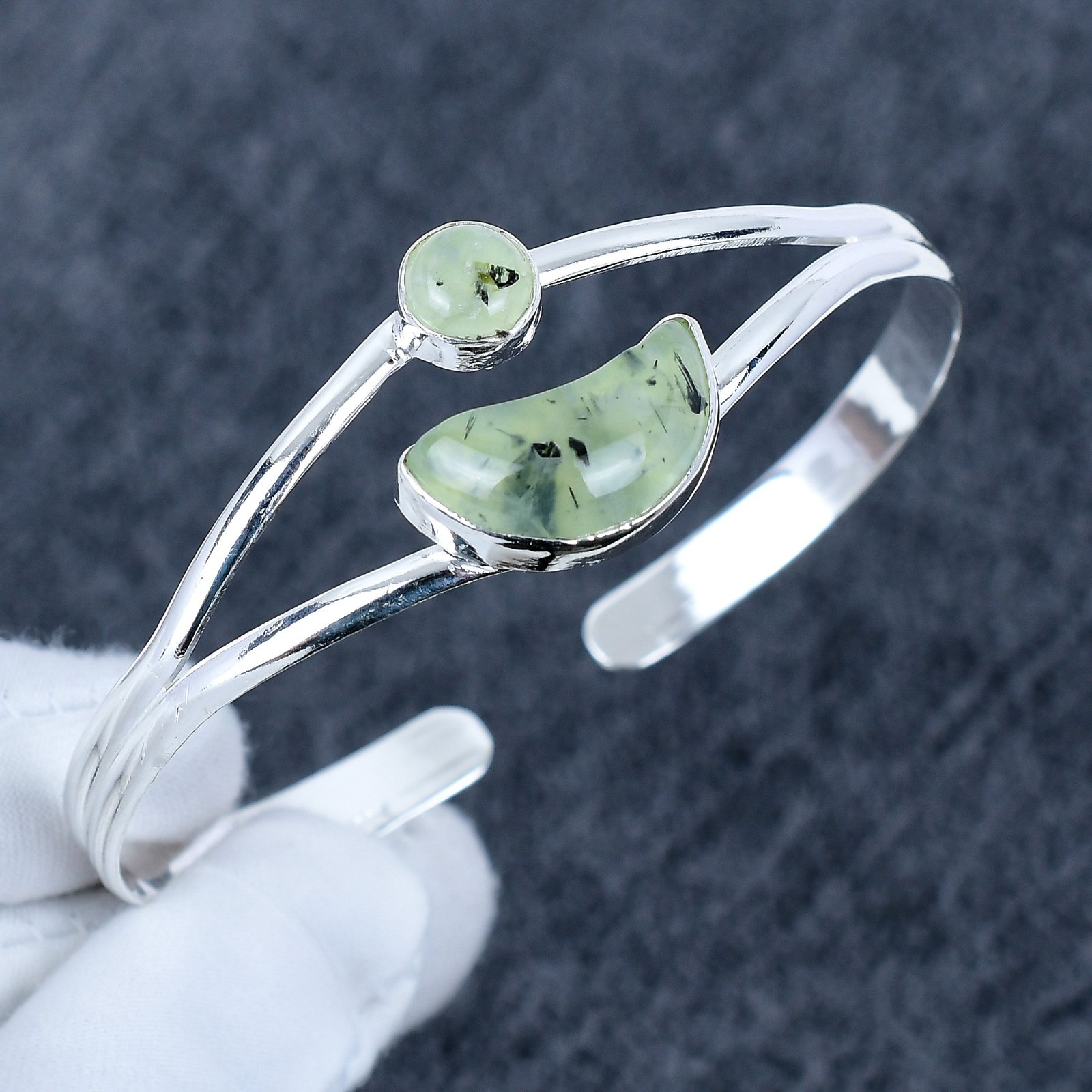 Prehnite Gemstone Bangle, 925 Sterling Silver Handmade Bangle, Cuff Gift