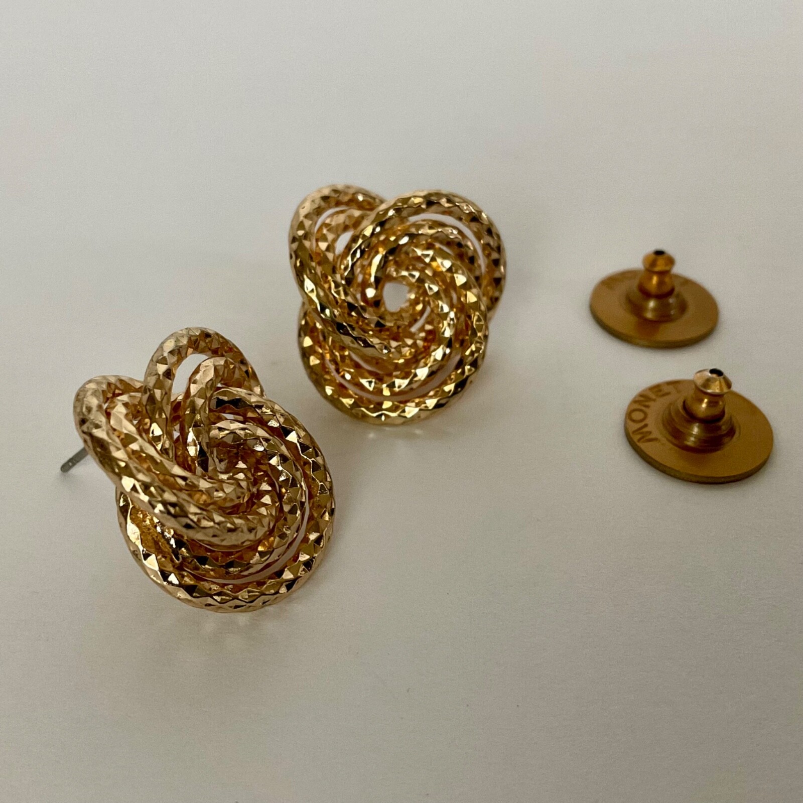 Money Gold Tone Post Earrings Swirl Wavy Love Knot Infinity NEW