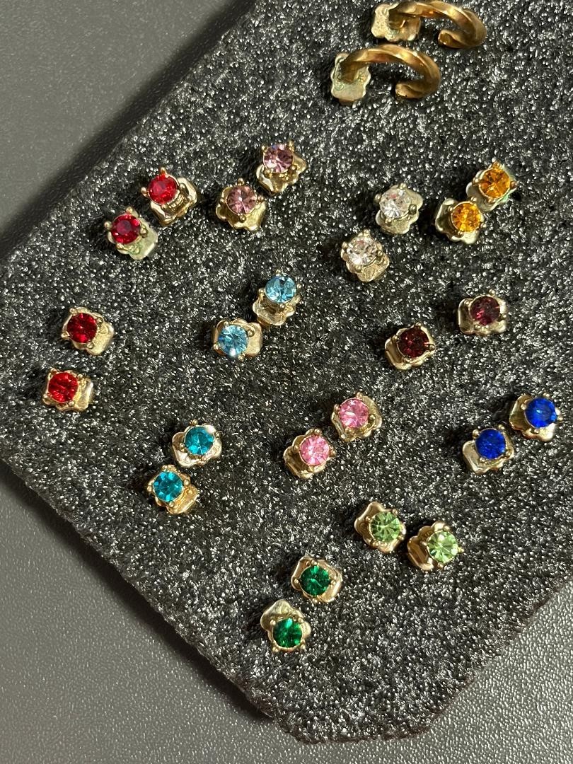 Assorted Multi Color Rhinestone Stud and Hoop Earrings