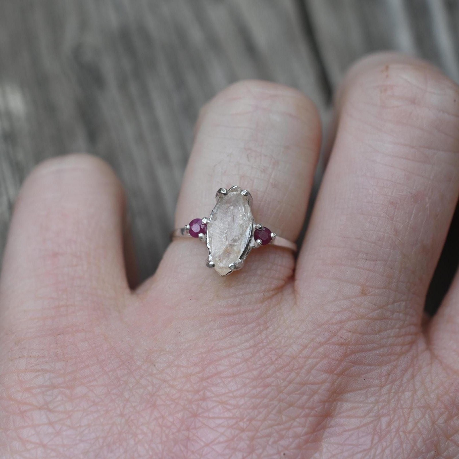 Engagement ring Ruby and Lake County diamond sterling silver size 3 4 5 6 7 8 9