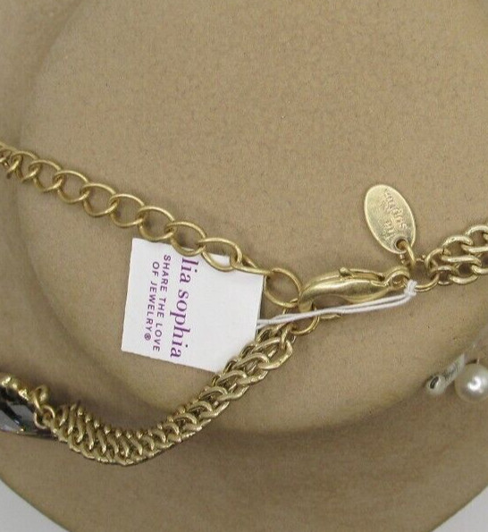 Lia Sophia VERSAILLES Smokey Grey Crystal Gold Tone Necklace New with Tags