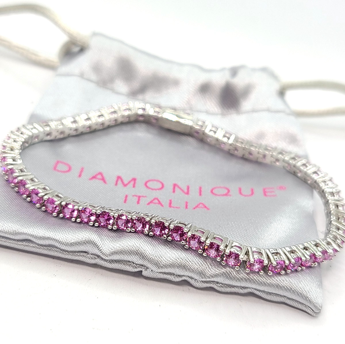 Diamonique Italia Pink Tennis Bracelet Silver 7″