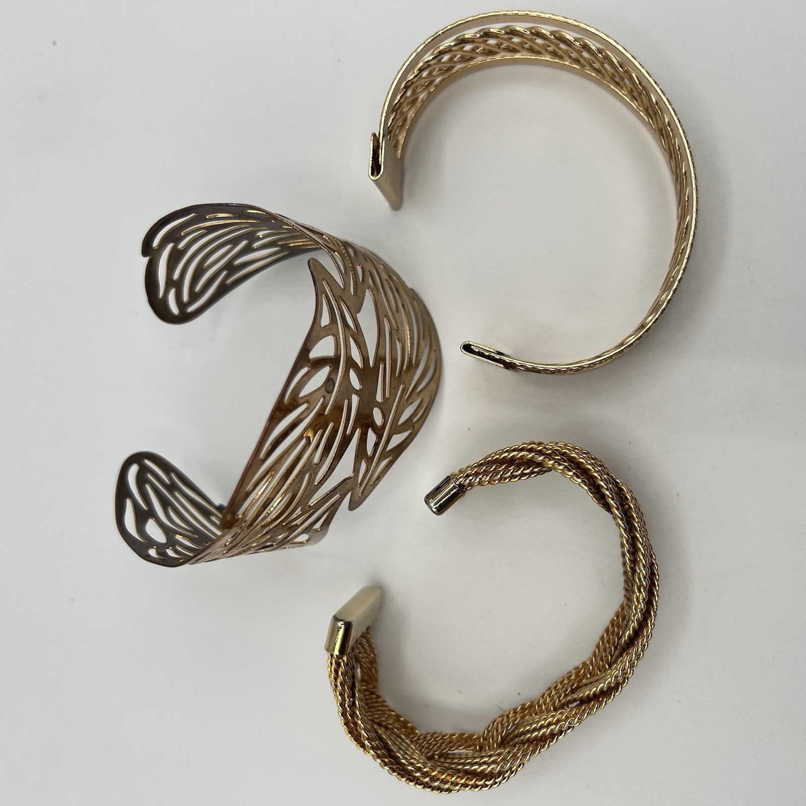 Wide Cuff Bracelet Lot Gold Tone Mesh Copper Openwork Statement Trio Bold Chunky