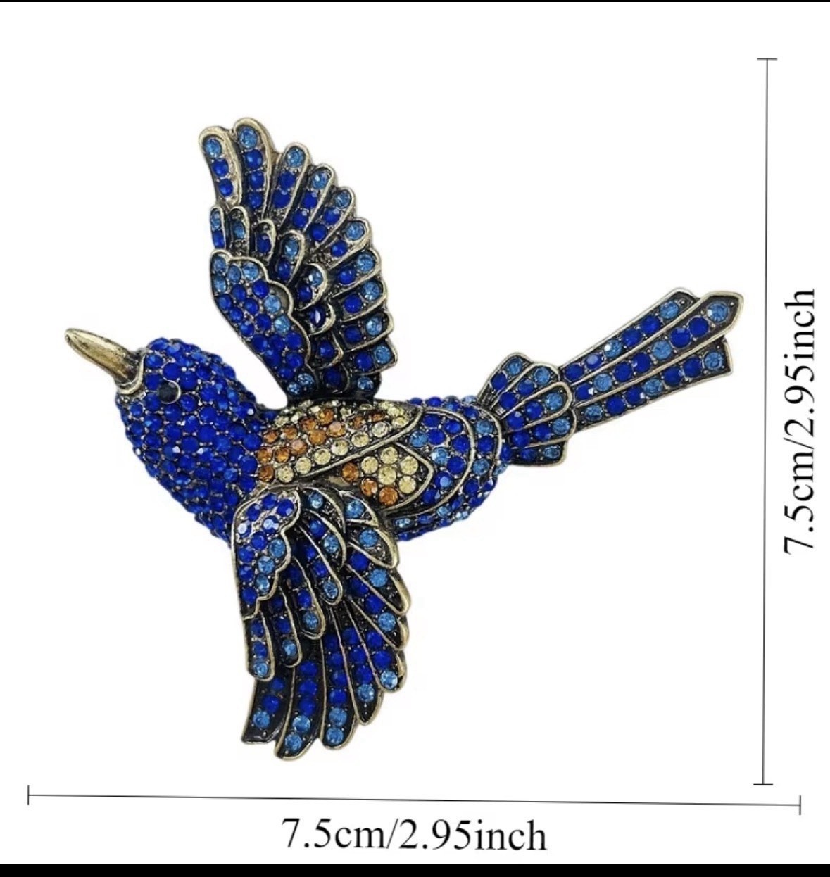 Rhinestone kjngfisher Bird Brooch Blue Crystal Pin Vintage Style Statement