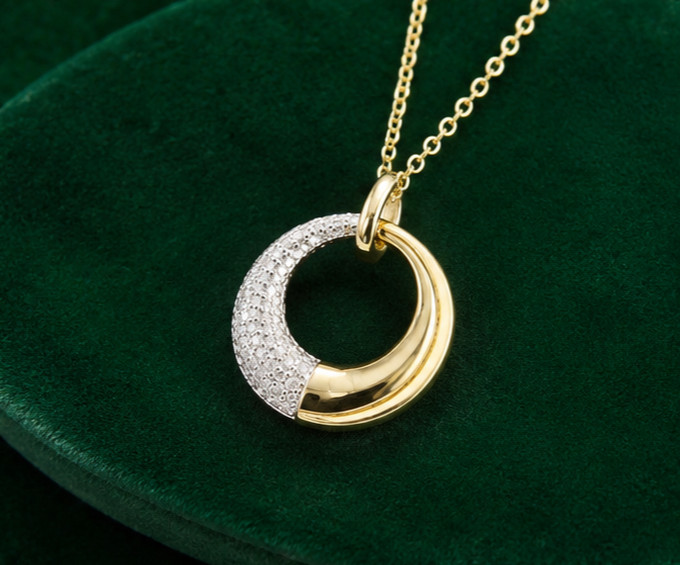 1.00Ct Simulated Diamond Two-Tone Circle Pendant Necklace 14K Yellow Gold Plated