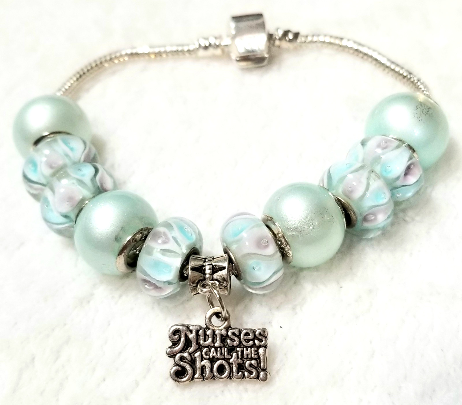 8.1″ Nurses Call The Shots Charm Murano Lampwork Glass Beada Spacers Bracelet