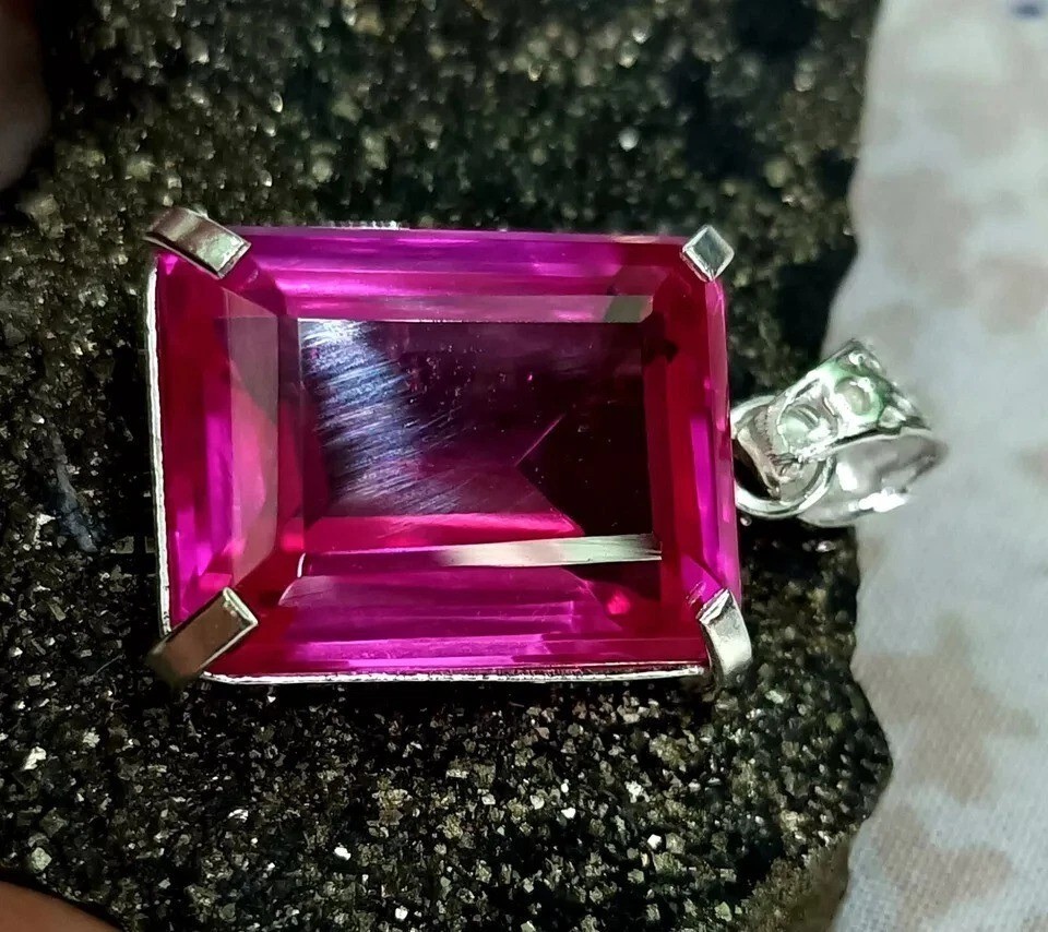 Certified 28.6 Ct+ Natural Pink Sapphire 925 Solid Silver Pendant Loose Gemstone