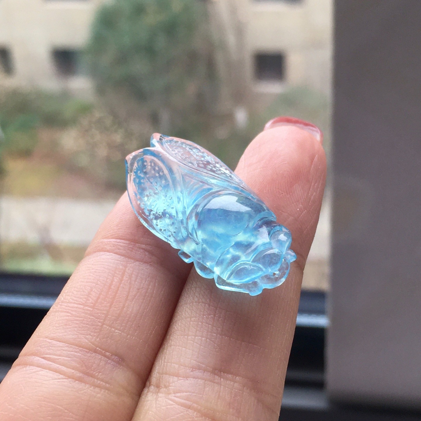 31.8*15.2*8.9mm Natural Aquamarine Gemstone Crystal Carved Pendant