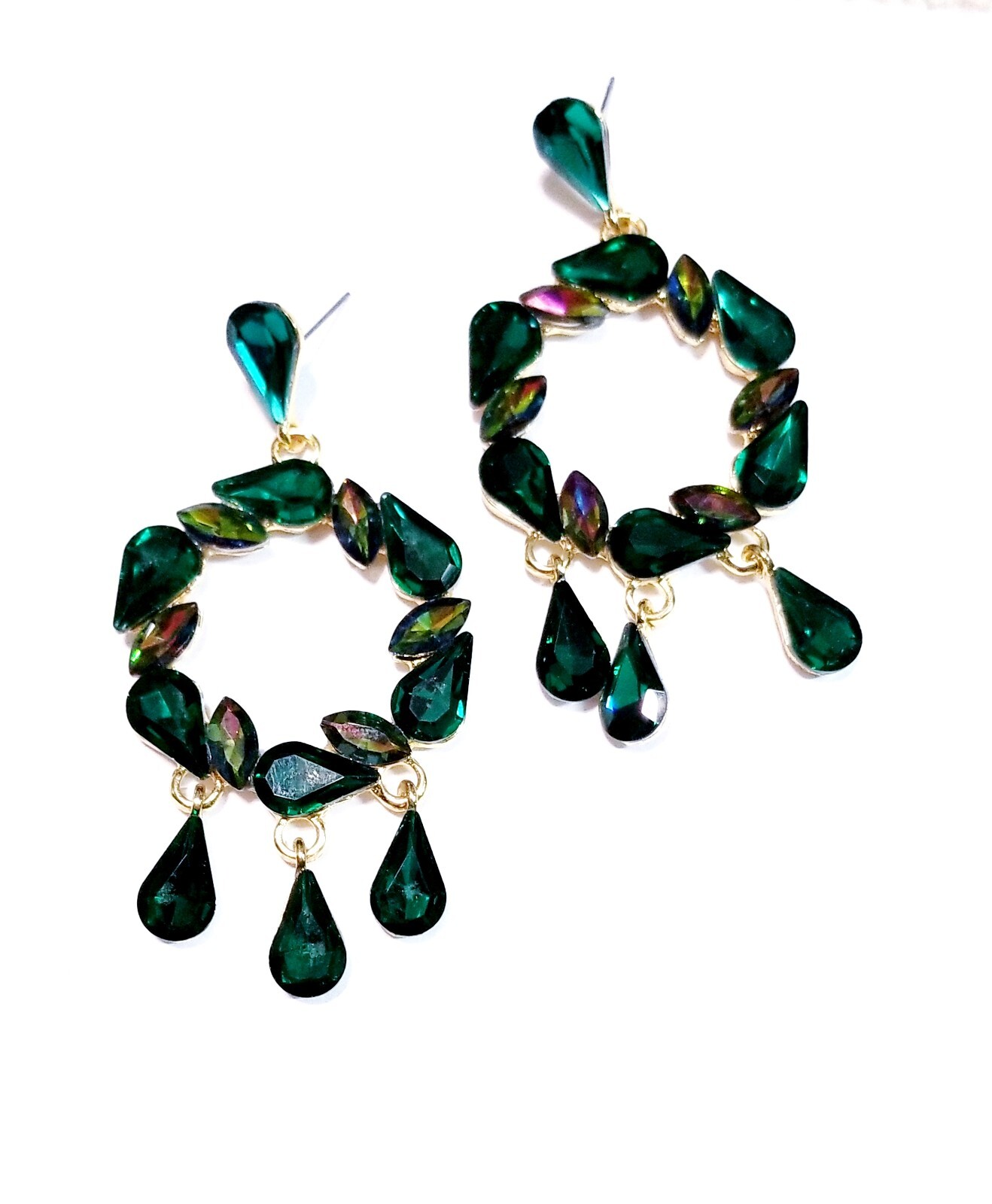 Chandelier Rhinestone Crystal Pageant Bridal Earrings Green Drop Dangle 3 Inch
