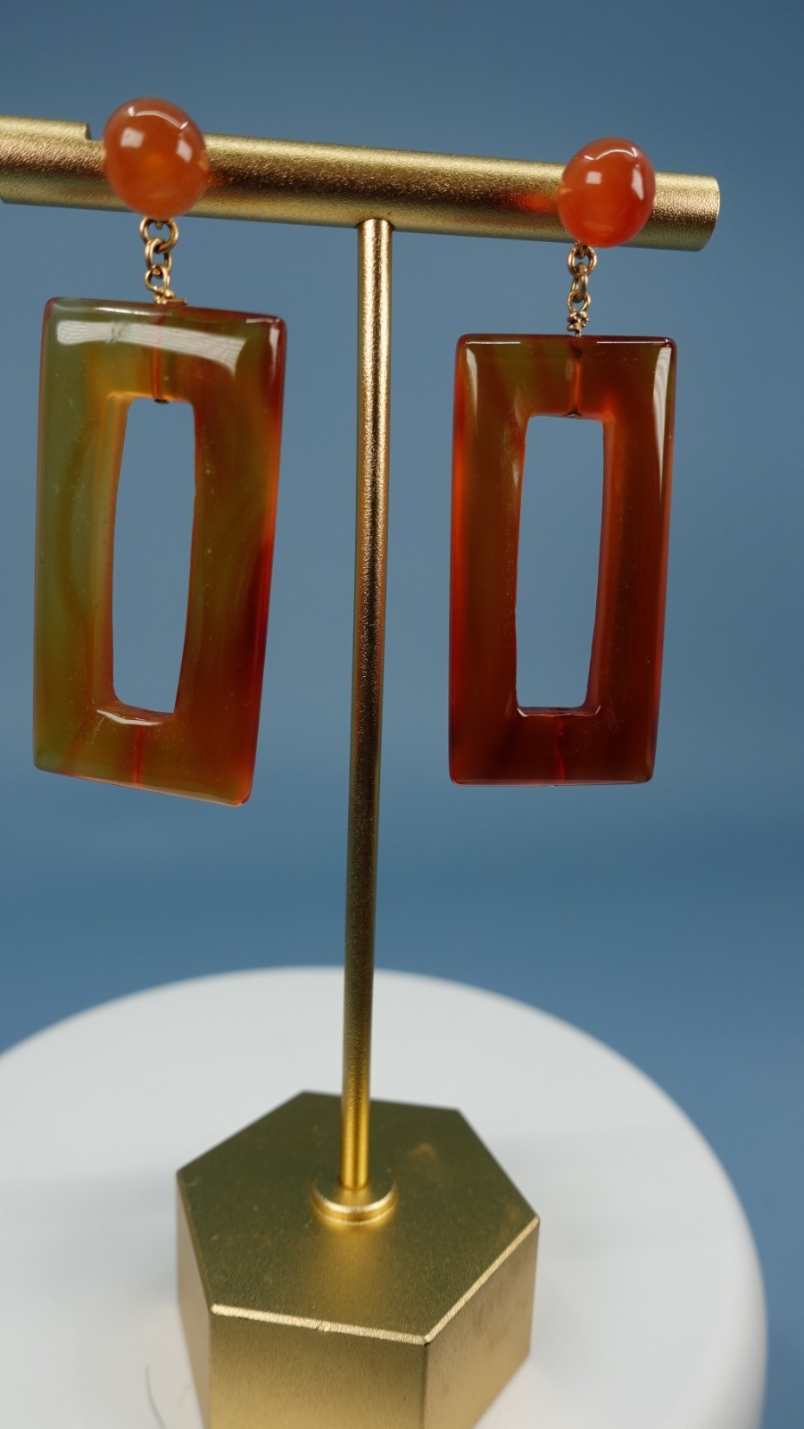 Statement Carnelian Drop Earrings 14k posts approx. 1.5″ Cute!!
