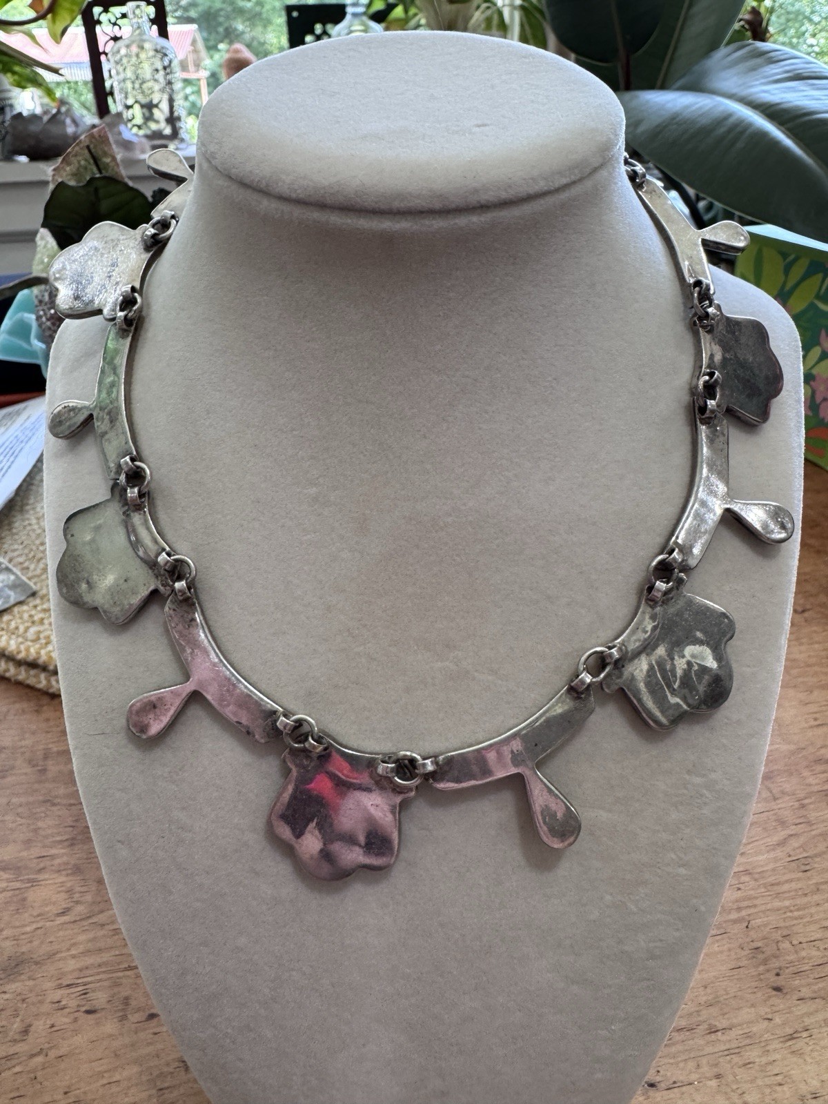 Sterling Silver Abalone Shell Inlay Statement Choker Necklace, 61.2 g
