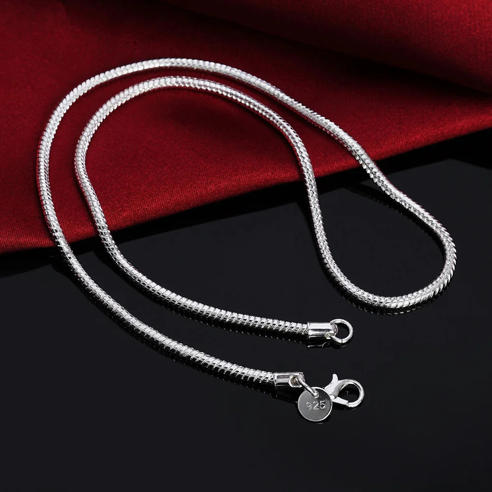 45-60cm 925 Silver 1MM/2MM/3MM solid Snake Chain Necklace For Men Women Fashion