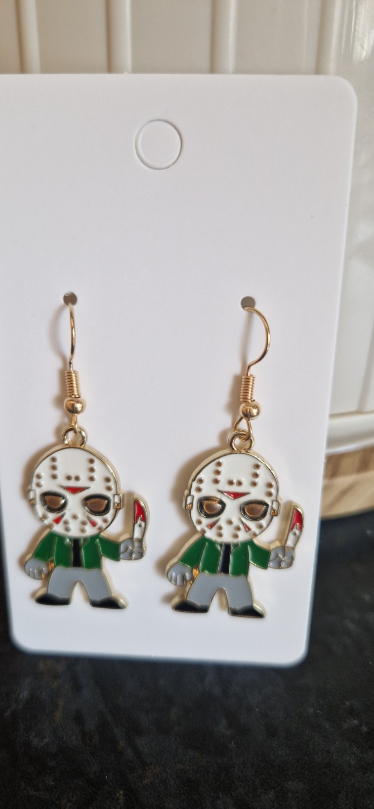 Jason Hockey Mask Friday 13th Horror Movie Earrings In Organza Gift Bag..