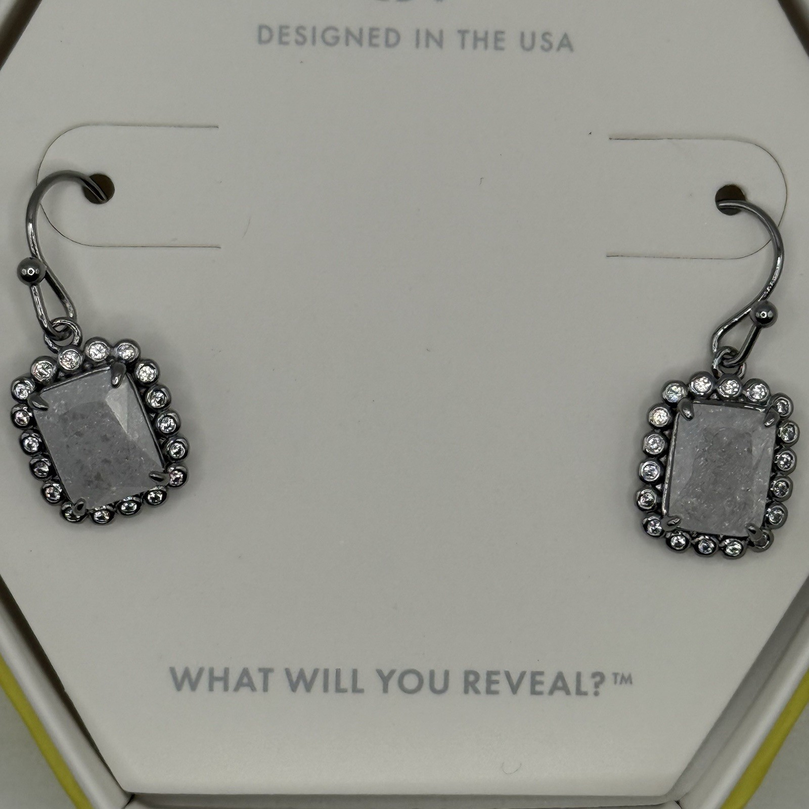 Bomb Party Dangle Earrings – Yes Indeed RBP4484 – White Ice Crystal on Hematite