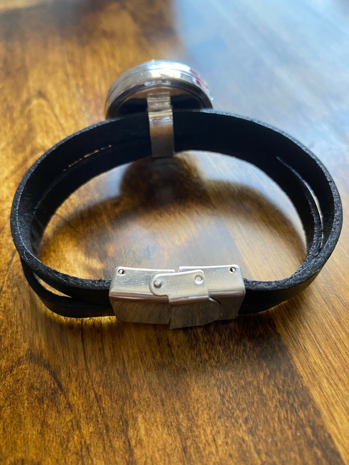 Double Leather Strap 30 mm Glass Living Memory Floating Charm Locket Bracelet