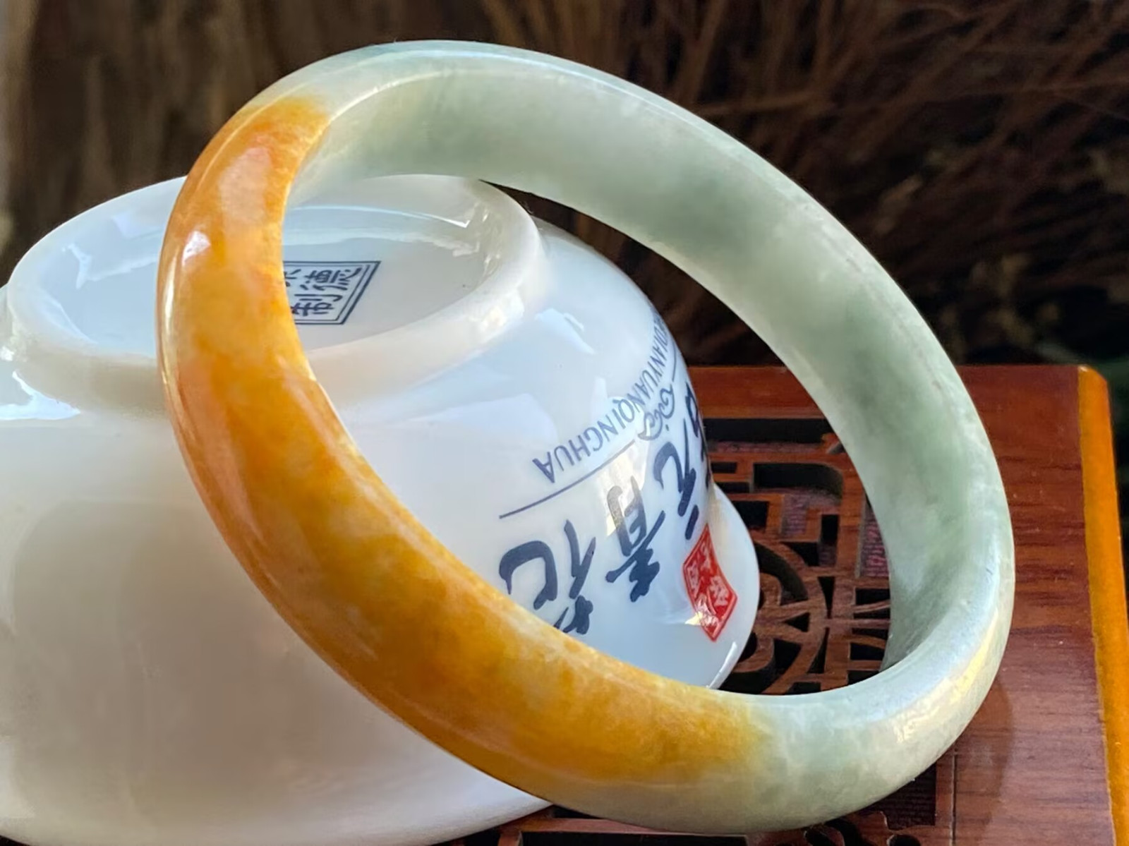 Grade A Yellow 58-59mm Natural Burma Jade Jadeite Bangle Bracelet