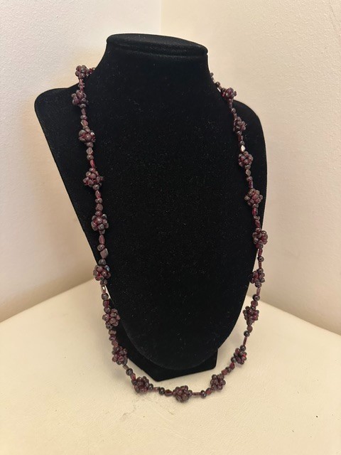 Natural Garnet Grape Cluster Bead Necklace 26″. No Closure.