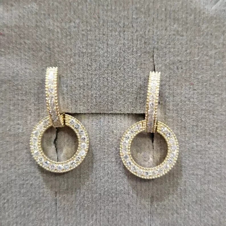 14K Yellow Gold Plated In 2Ct Round Cut Simulated Diamond Drop Clip On Earring