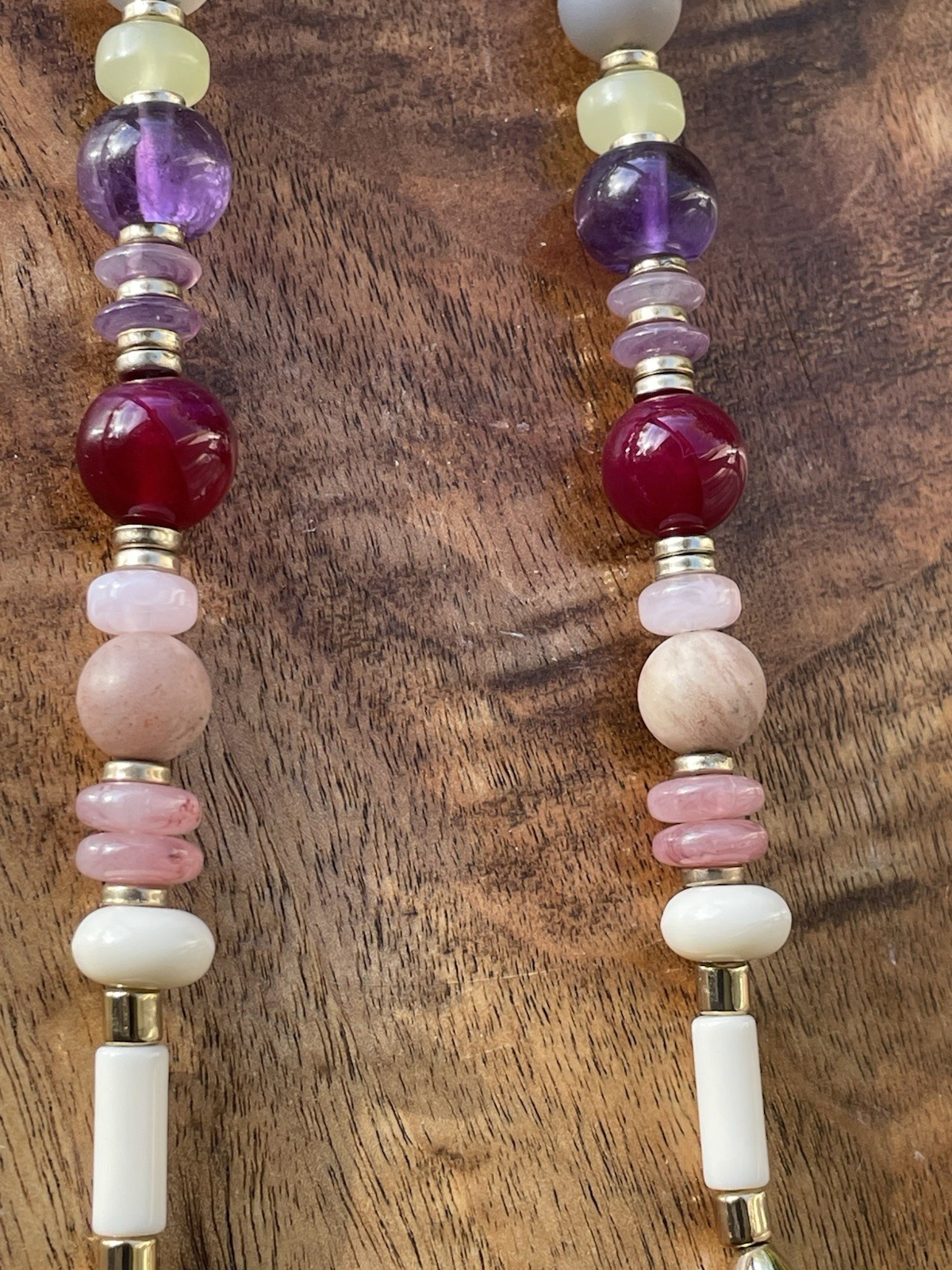Multicolor mixed stone bead long necklace dressy casual BoHo beach 14.25”