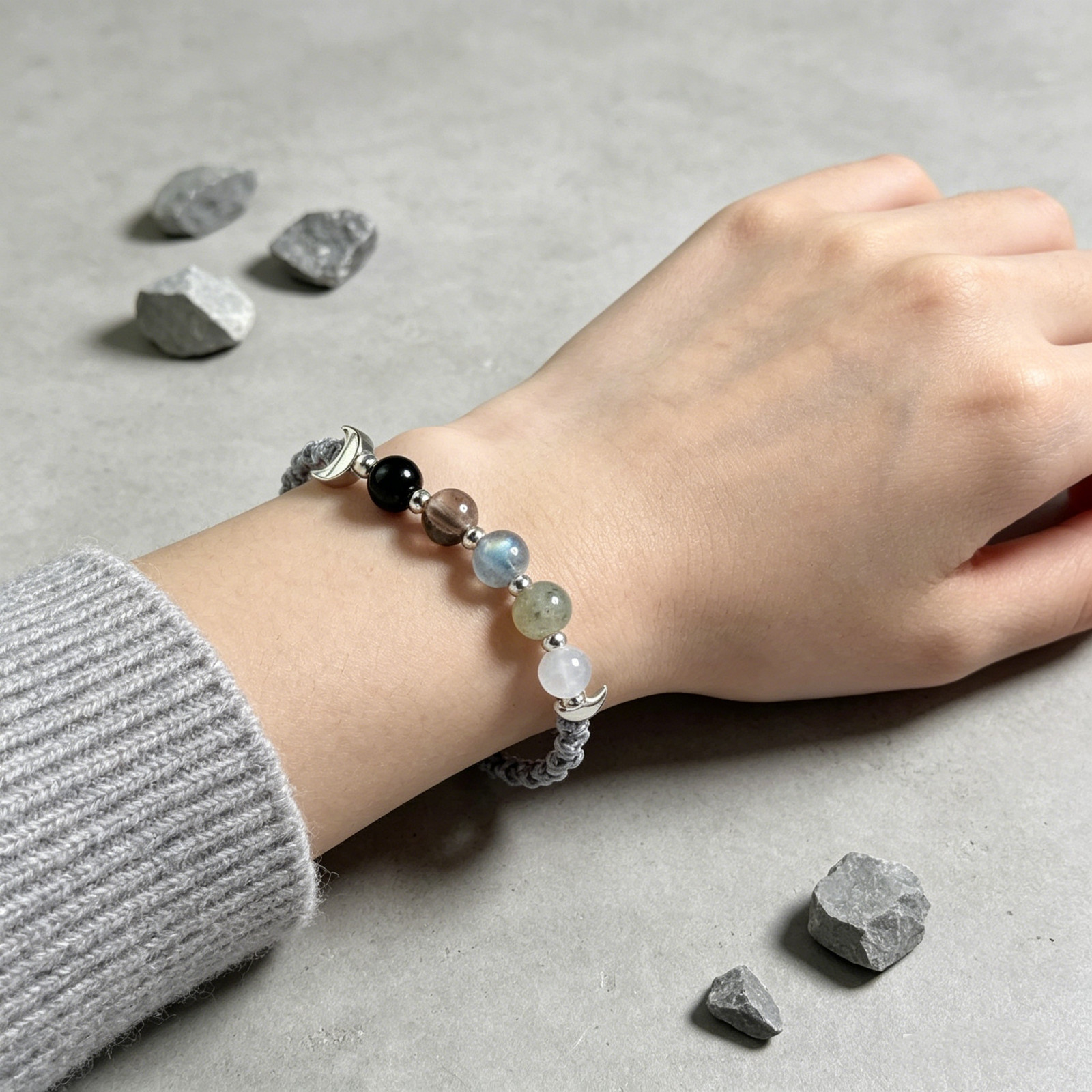 Moon Phase Crystal Bracelet Adjustable Woven Cord Healing Protection Jewelry