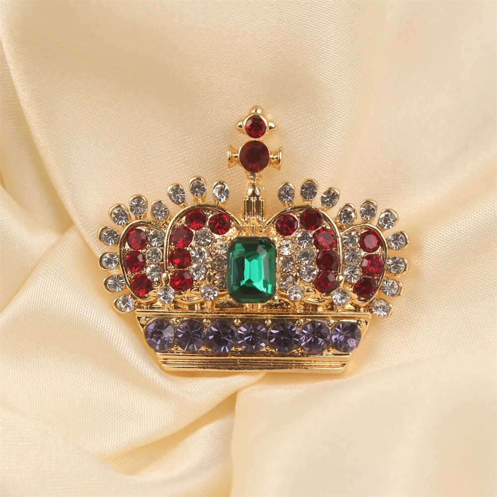 2PCS Women Vintage Rhinestone Crown Brooches Fashion Jewelry Pins