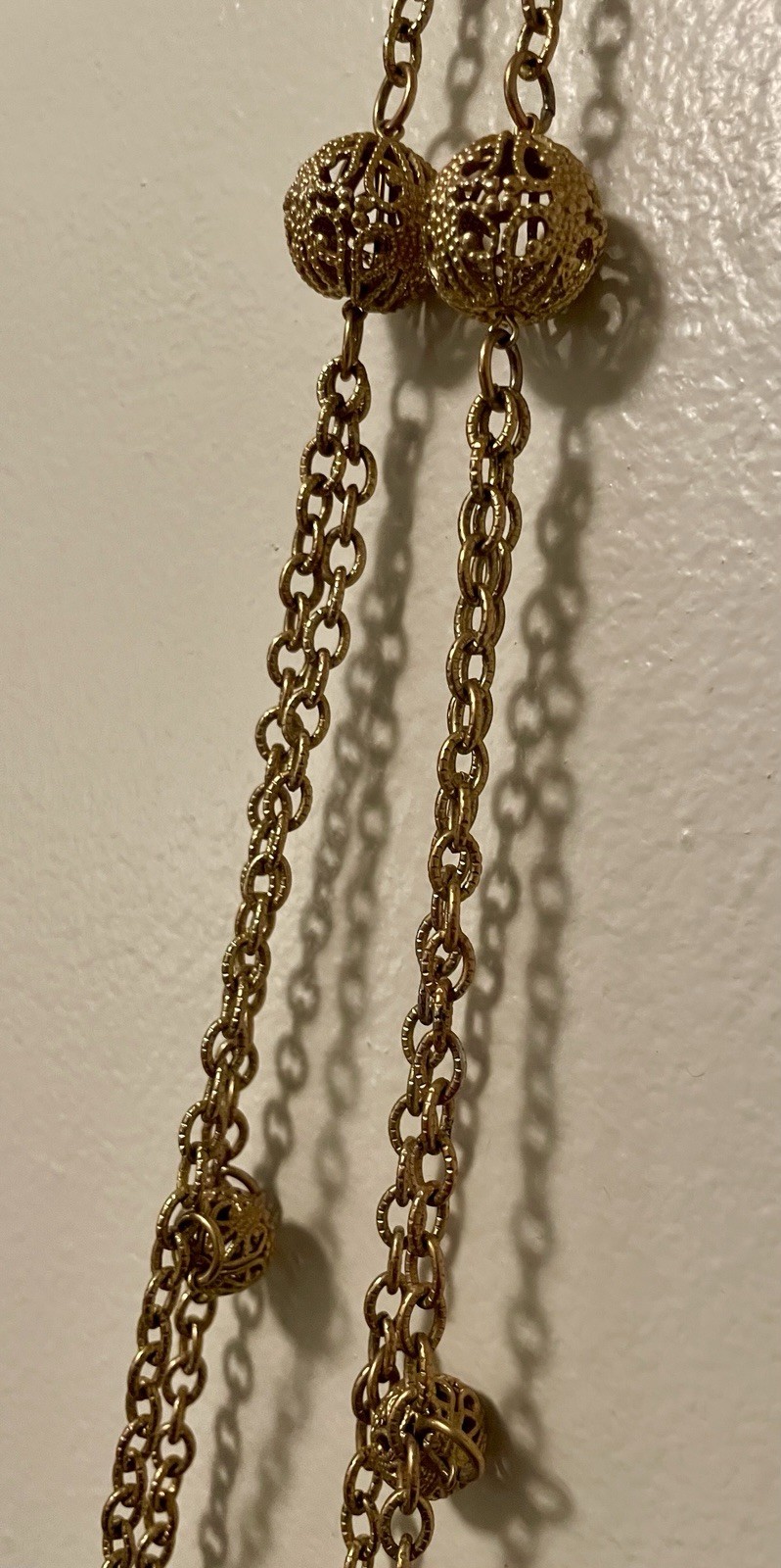 Unique Gold Tone Filigree Medallion Pendant Necklace w Tassel Fringe Boho 24”