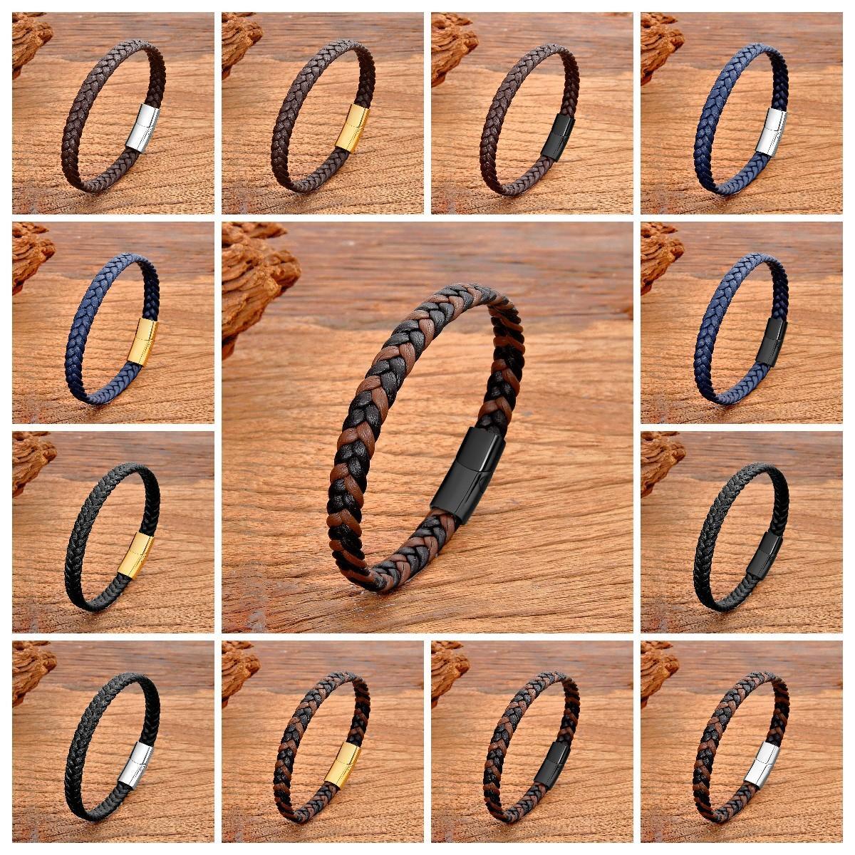 Simple Classic Stainless Steel Bracelet for Women & Men, Braided Leather Bangle