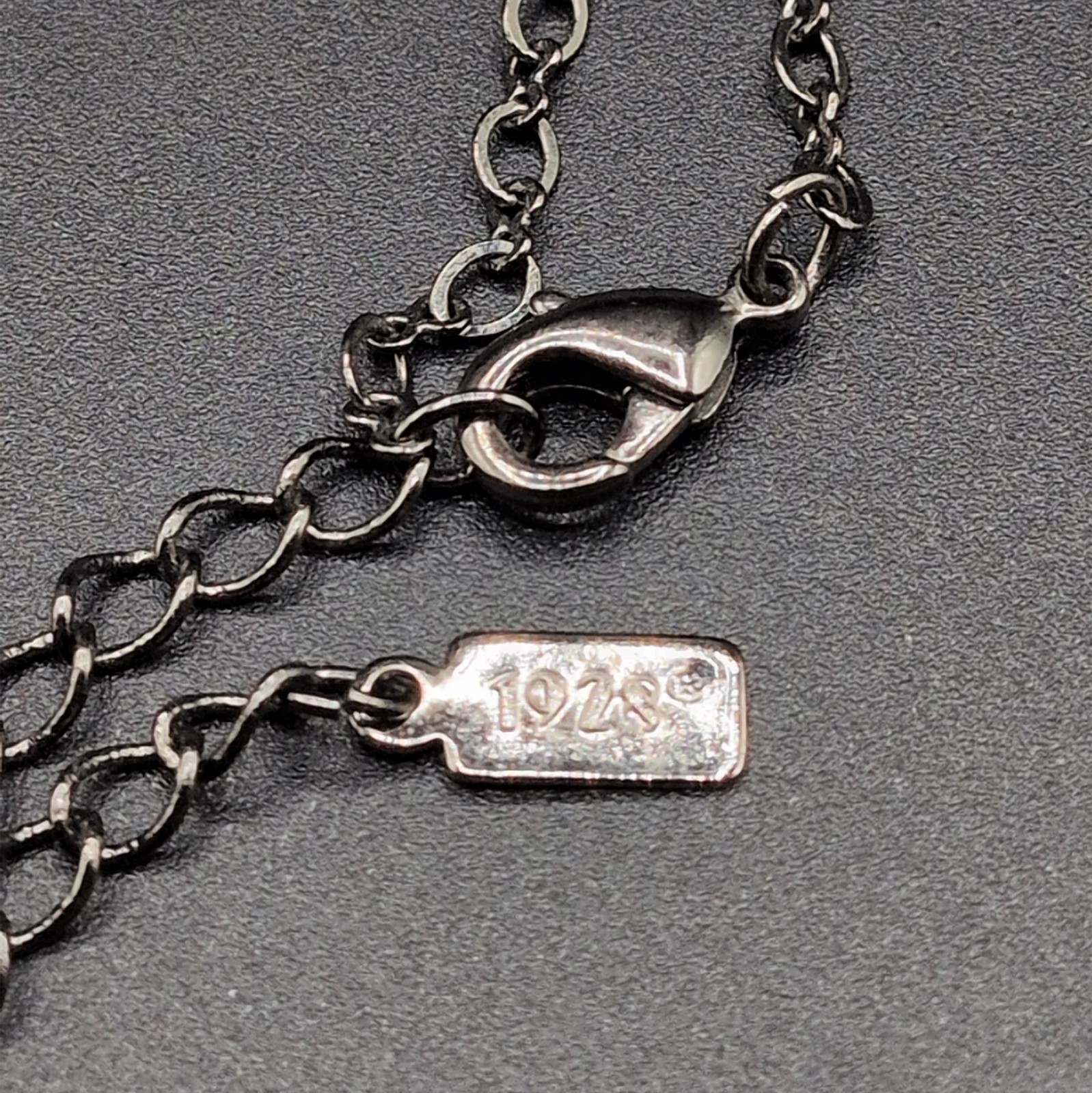 Necklace 1928 Gunmetal Silver Tone Y-Drop Red Beads Aurora Borealis Rhinestones